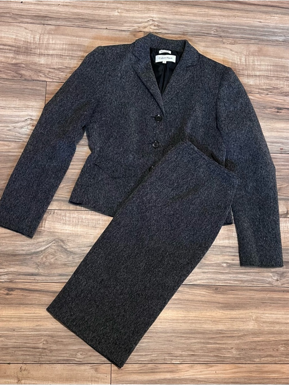 Calvin Klein Charcoal Gray Women's Two-Piece Stretch Skirt Suit